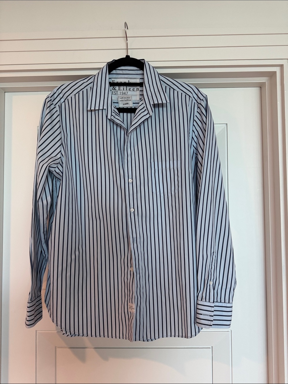 Frank & Eileen Blue on Blue Shirt with Navy Stripes